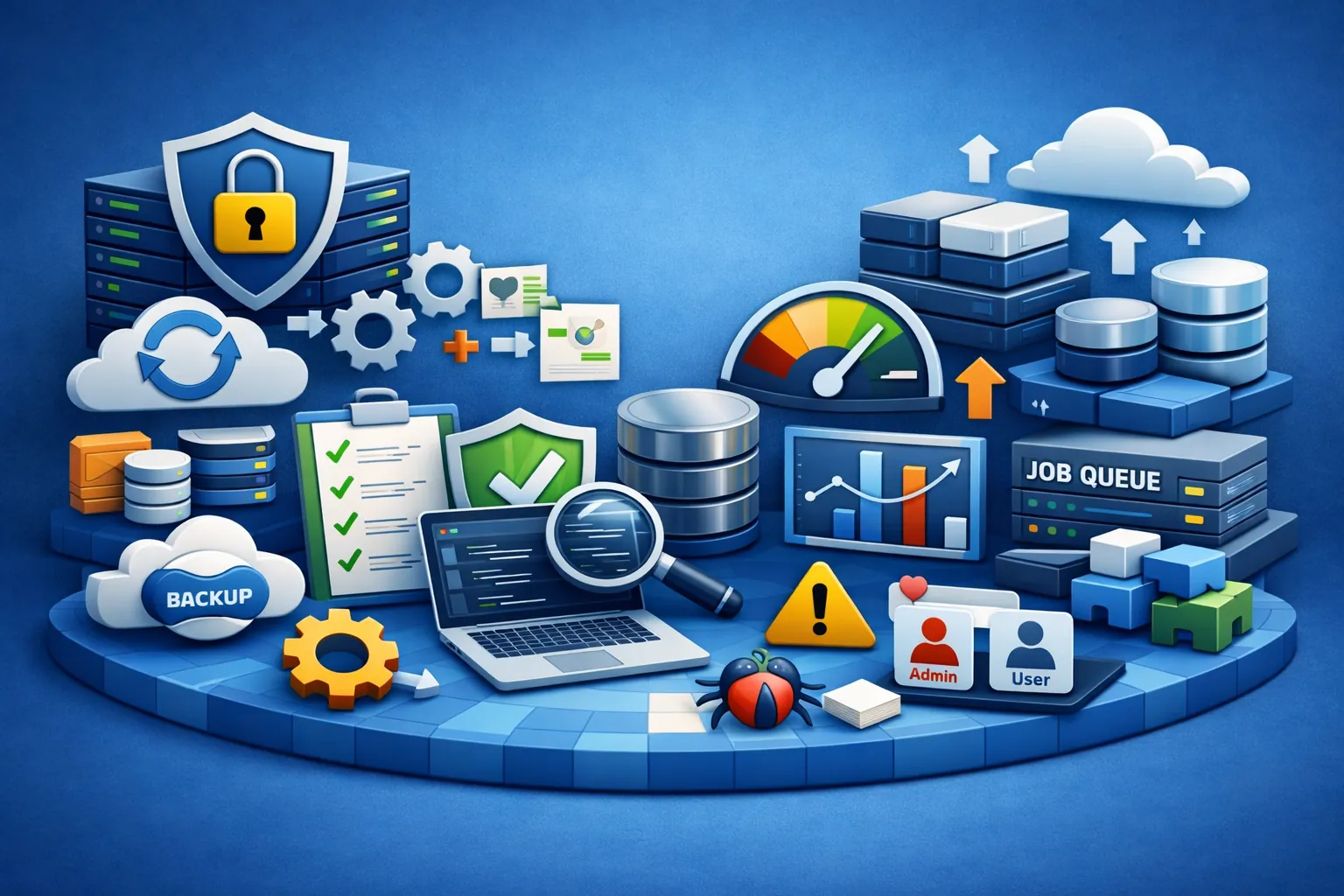 Le componenti di un gestionale solido: database, ruoli e permessi, backup, sicurezza, monitoraggio e code di lavoro